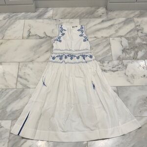Zara White Dress with Blue Embroidery